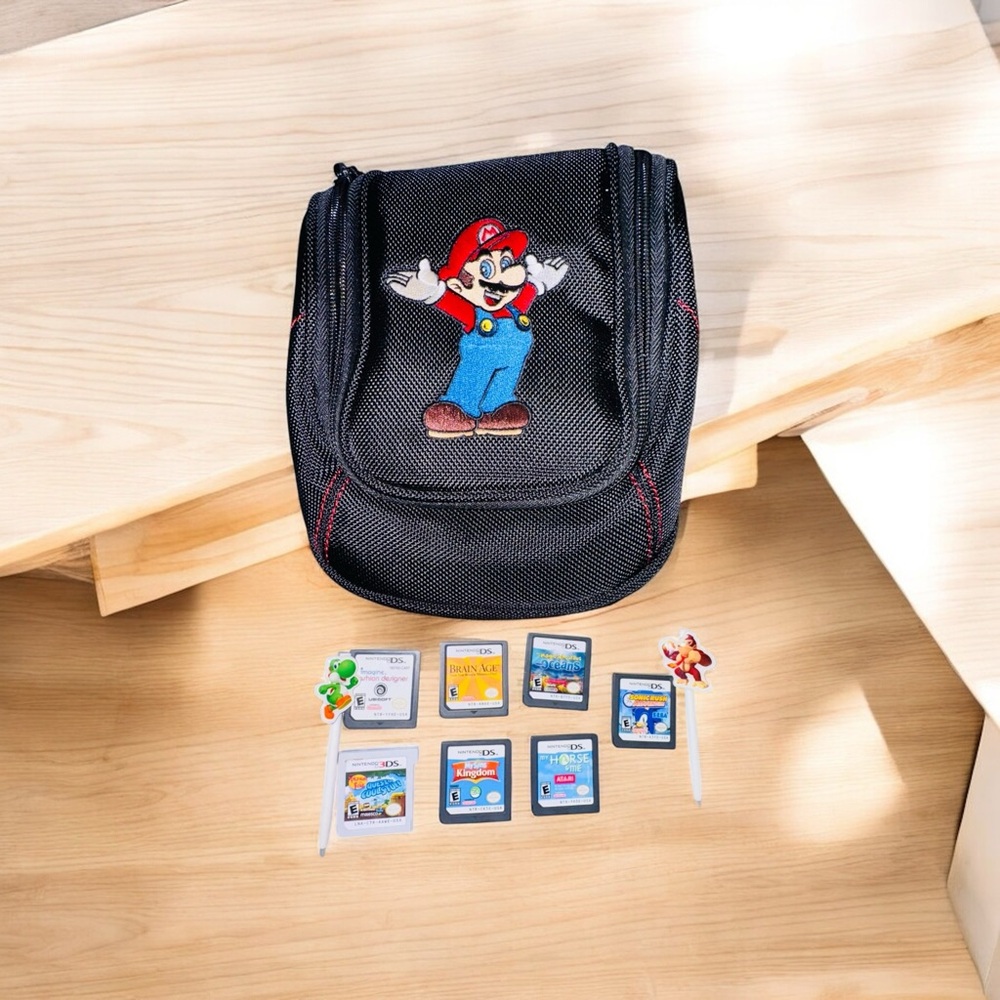 Super Mario Nintendo 3DS Carrying Case Travel Bag Official Excellent 7 Games
